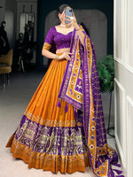 Alluring Orange Patola Printed Tussar Silk Traditional Lehenga Choli