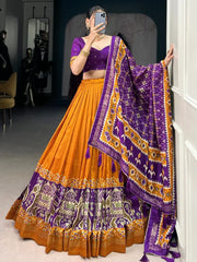 Alluring Orange Patola Printed Tussar Silk Traditional Lehenga Choli - Ethnic Plus In