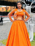 Alluring Orange Sequins Chinon Festival Wear Lehenga Choli With Jacket - Ethnic Plus In