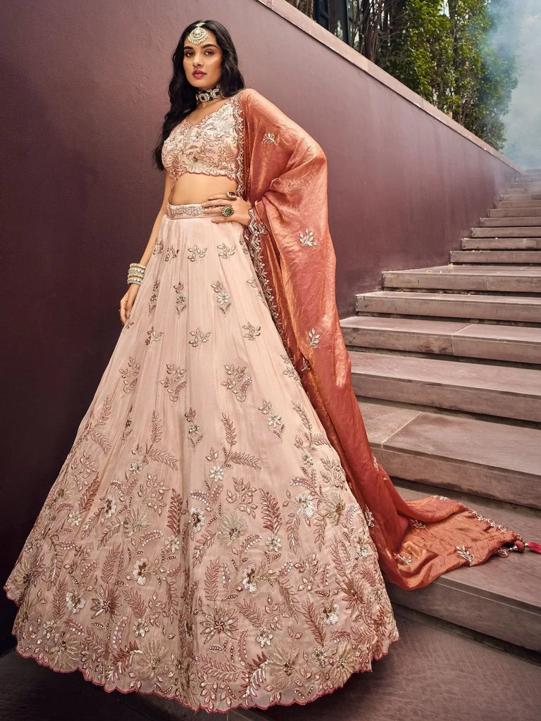 Alluring Peach Color Sequins Work Rayon Function Wear Lehenga Choli - Ethnic Plus In