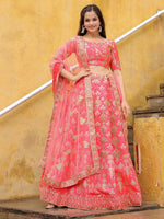 Alluring Peach Embroidered Silk Reception Lehenga Choli With Dupatta