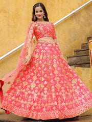 Alluring Peach Embroidered Silk Reception Lehenga Choli With Dupatta - Ethnic Plus In