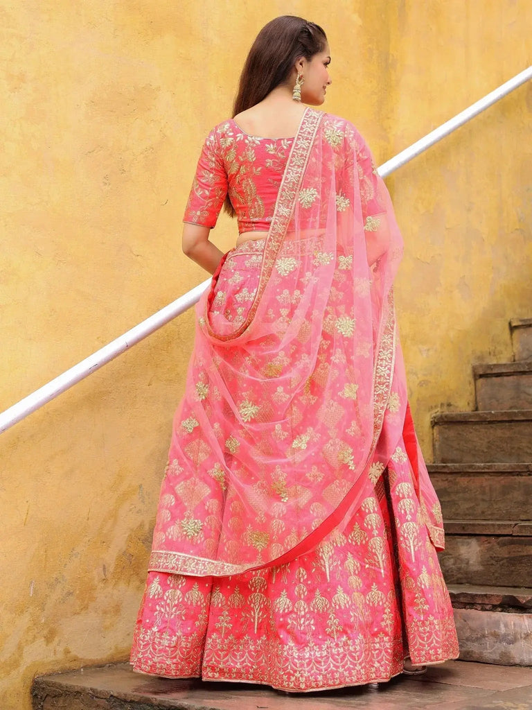 Alluring Peach Embroidered Silk Reception Lehenga Choli With Dupatta - Ethnic Plus In