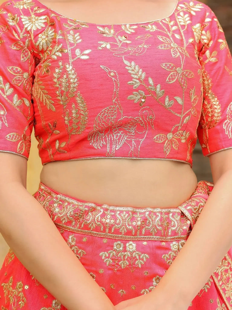 Alluring Peach Embroidered Silk Reception Lehenga Choli With Dupatta - Ethnic Plus In