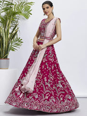 Alluring Pink Embroidered Georgette Engagement Wear Lehenga Choli - Ethnic Plus In