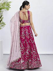 Alluring Pink Embroidered Georgette Engagement Wear Lehenga Choli - Ethnic Plus In