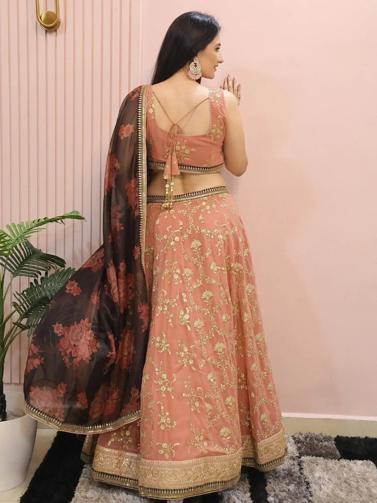 Alluring Pink Georgette Sequins Event Wear Lehenga Choli - Ethnic Plus In