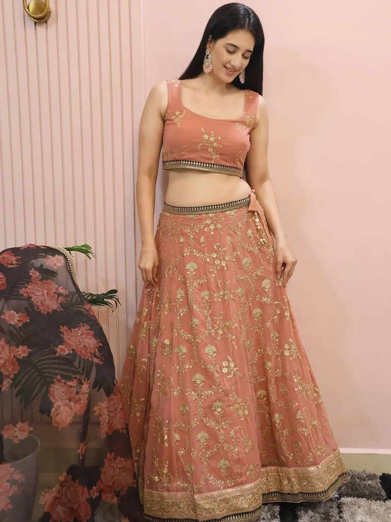 Alluring Pink Georgette Sequins Event Wear Lehenga Choli - Ethnic Plus In
