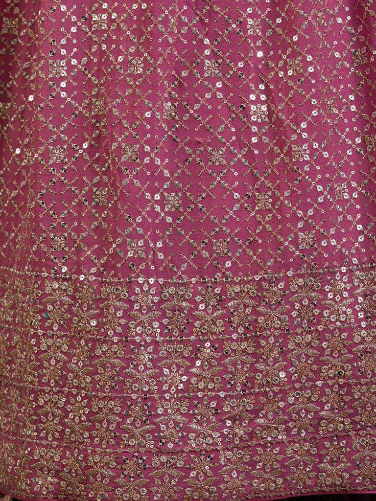 Alluring Pink Sequins Georgette Engagement Wear Lehenga Choli - Ethnic Plus In
