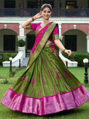 Alluring Pink Shibori Print Silk Traditional Lehenga Choli With Dupatta - Ethnic Plus In