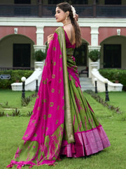 Alluring Pink Shibori Print Silk Traditional Lehenga Choli With Dupatta - Ethnic Plus In