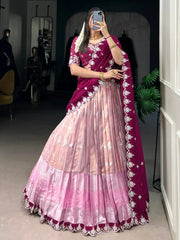 Alluring Pink Zari Weaving Silk Traditional Half Saree Lehenga - Ethnic Plus In