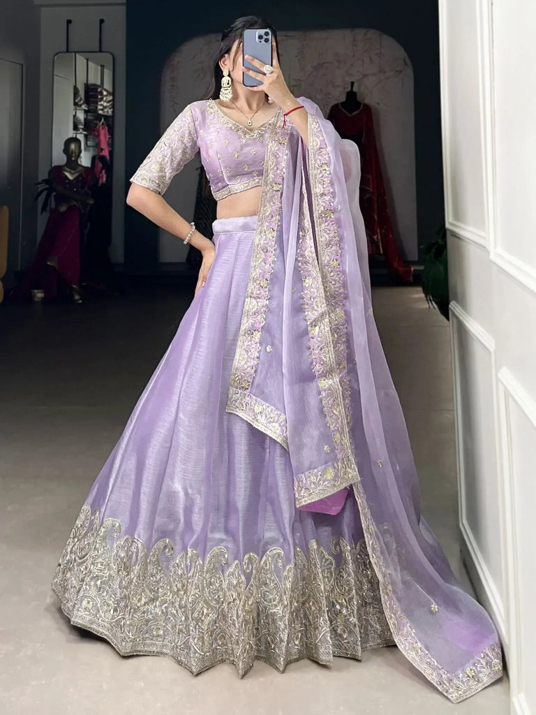 Alluring Purple Embroidered Silk Wedding Lehenga Choli With Dupatta - Ethnic Plus In