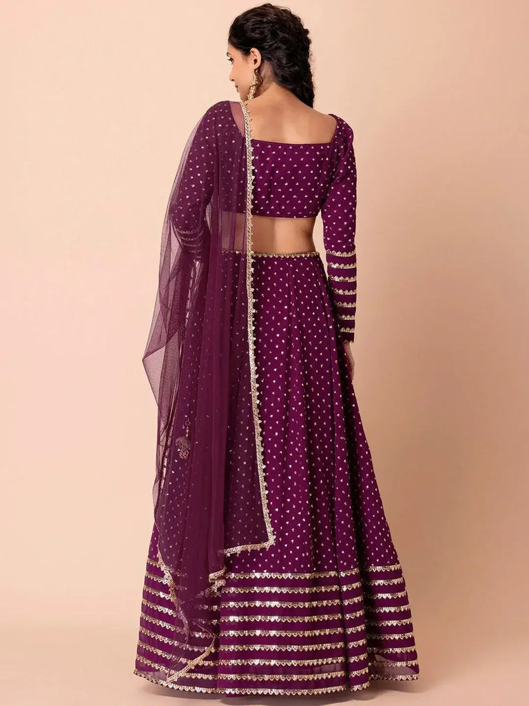 Alluring Purple Sequins Georgette Bridesmaid Lehenga Choli With Dupatta - Ethnic Plus In