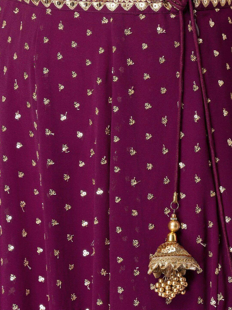 Alluring Purple Sequins Georgette Bridesmaid Lehenga Choli With Dupatta - Ethnic Plus In