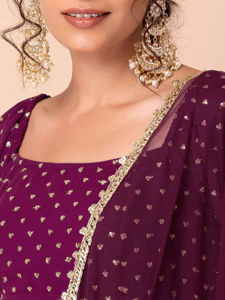 Alluring Purple Sequins Georgette Bridesmaid Lehenga Choli With Dupatta - Ethnic Plus In