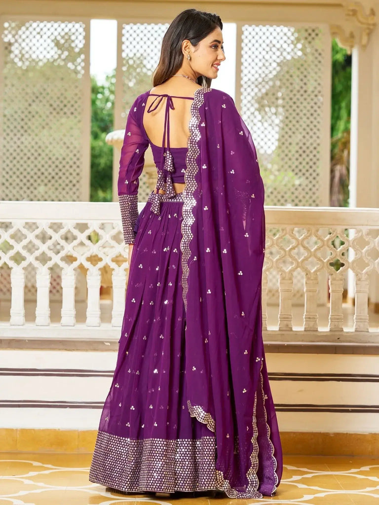 Alluring Purple Sequins Work Georgette Event Wear Lehenga Choli - Ethnic Plus In