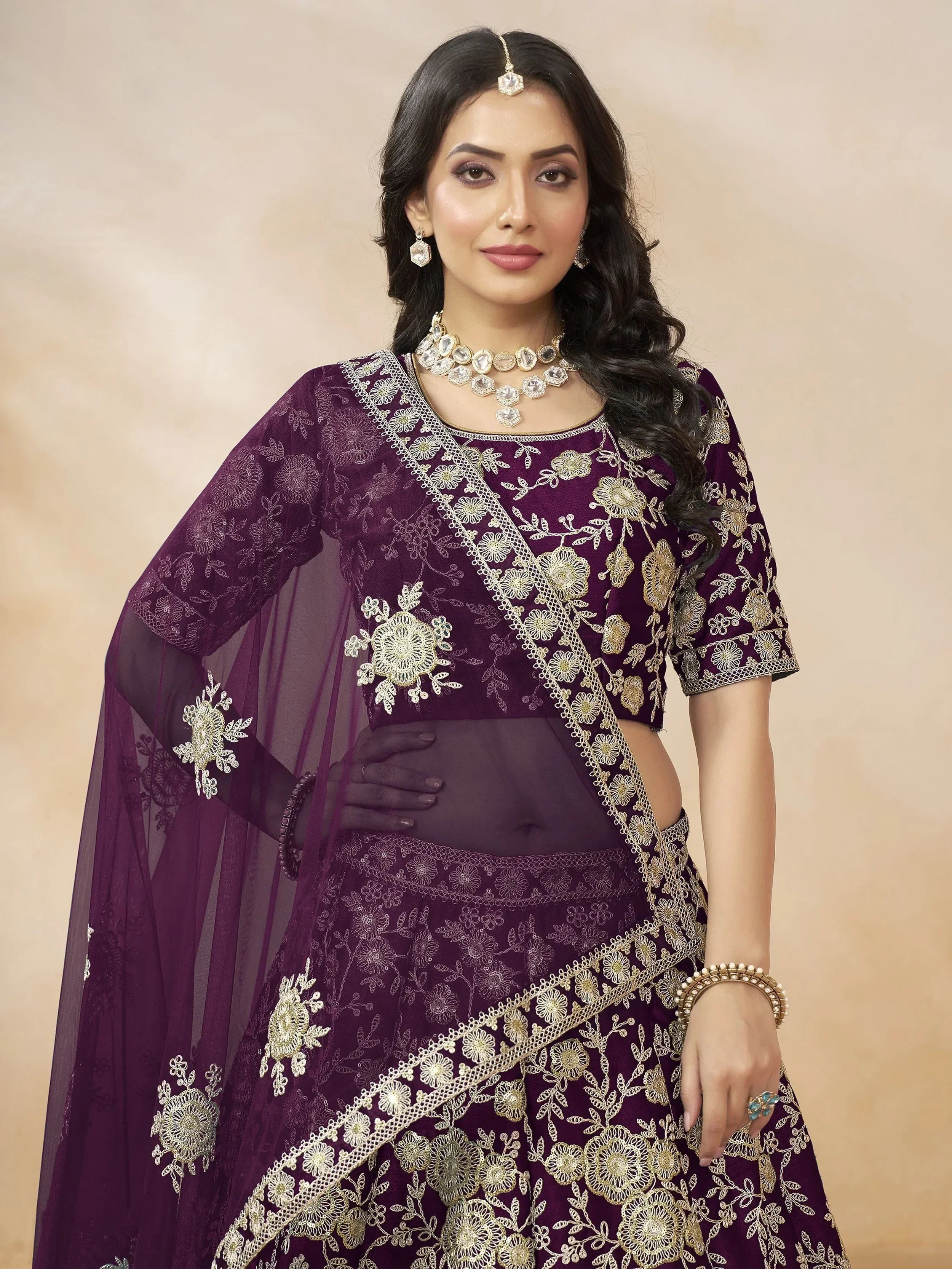 Alluring Purple Silk Wedding Wear Lehenga Choli With Dupatta - Ethnic Plus In