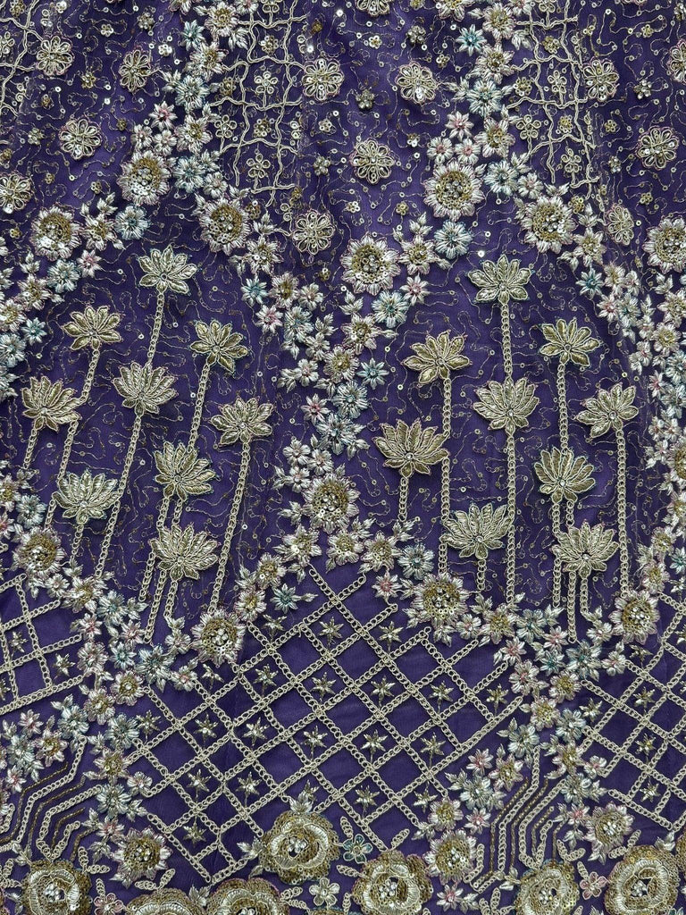 Alluring Purple Thread Embroidered Net Wedding Lehenga Choli - Ethnic Plus In