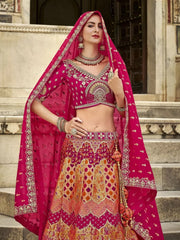 Alluring Rani Pink Embroidered Banarasi Silk Wedding Wear Lehenga Choli - Ethnic Plus In