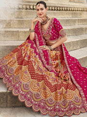 Alluring Rani Pink Embroidered Banarasi Silk Wedding Wear Lehenga Choli - Ethnic Plus In