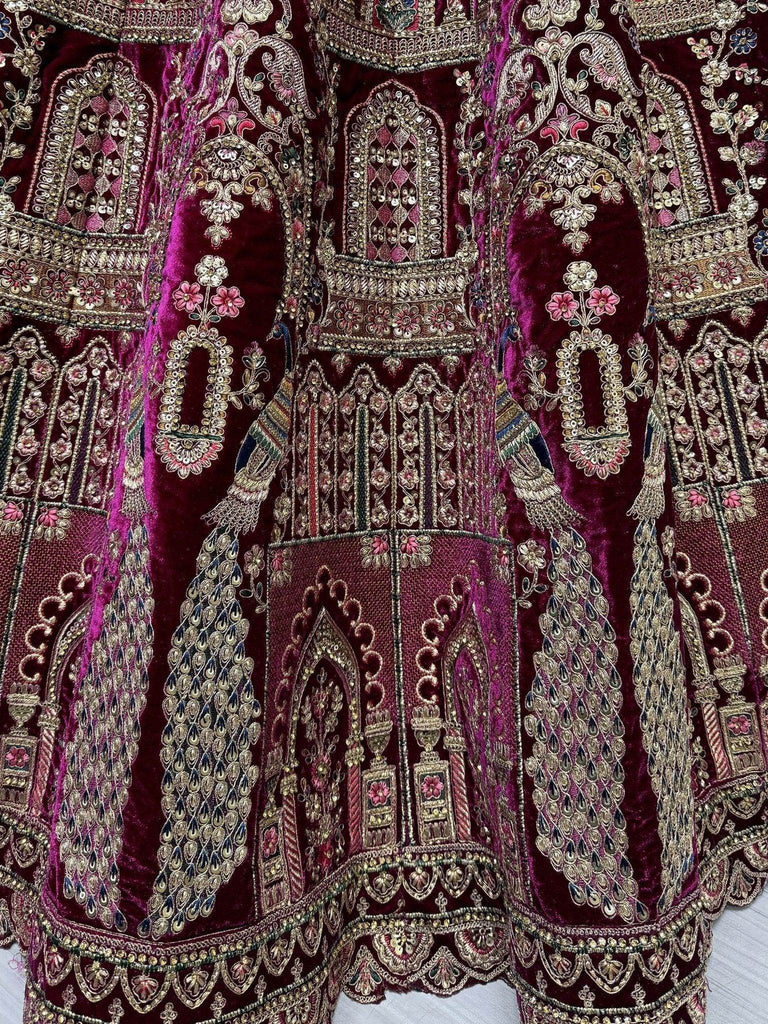 Alluring Rani Pink Velvet Bridal Lehenga Choli With Double Dupatta - Ethnic Plus In