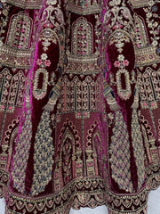 Alluring Rani Pink Velvet Bridal Lehenga Choli With Double Dupatta - Ethnic Plus In