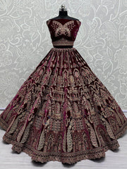 Alluring Rani Pink Velvet Bridal Lehenga Choli With Double Dupatta - Ethnic Plus In