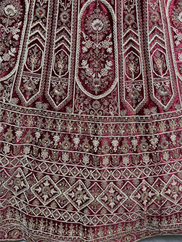 Alluring Red Dori Work Velvet Bridal Lehenga Choli With Double Dupatta - Ethnic Plus In