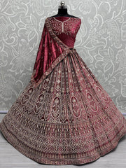 Alluring Red Dori Work Velvet Bridal Lehenga Choli With Double Dupatta - Ethnic Plus In