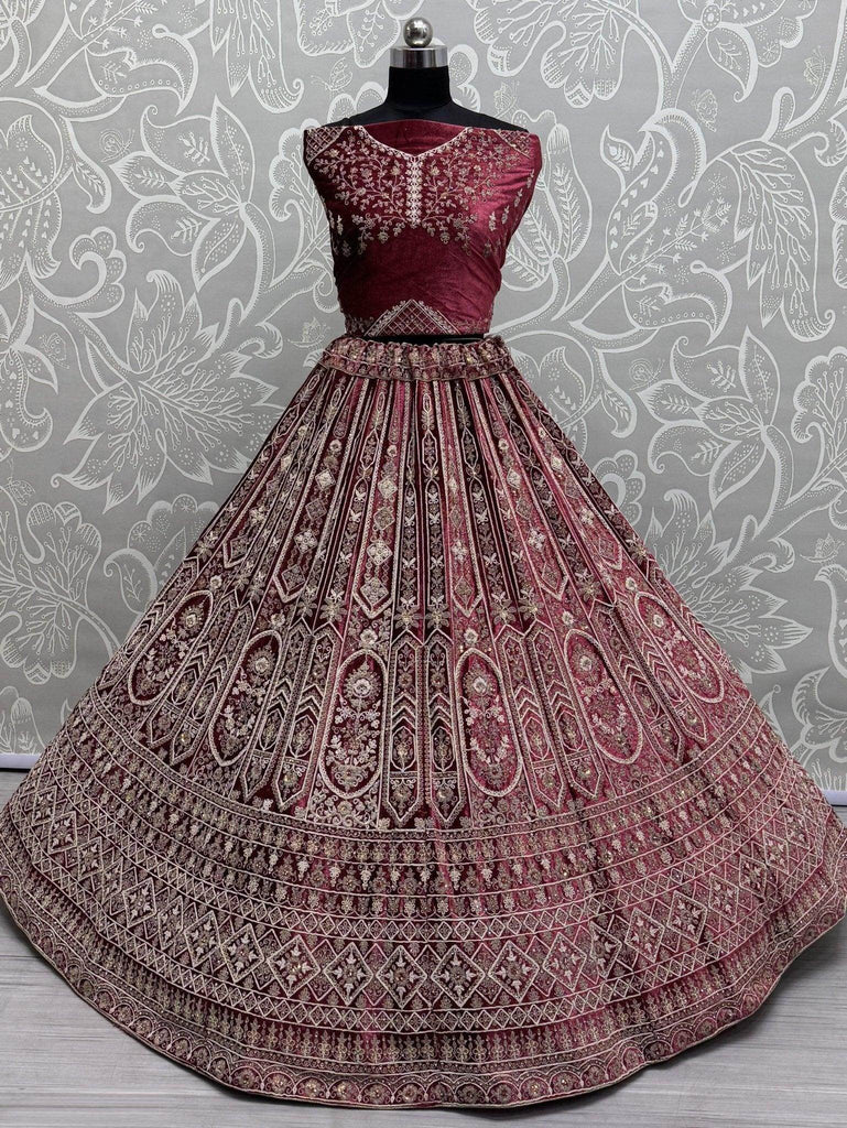 Alluring Red Dori Work Velvet Bridal Lehenga Choli With Double Dupatta - Ethnic Plus In