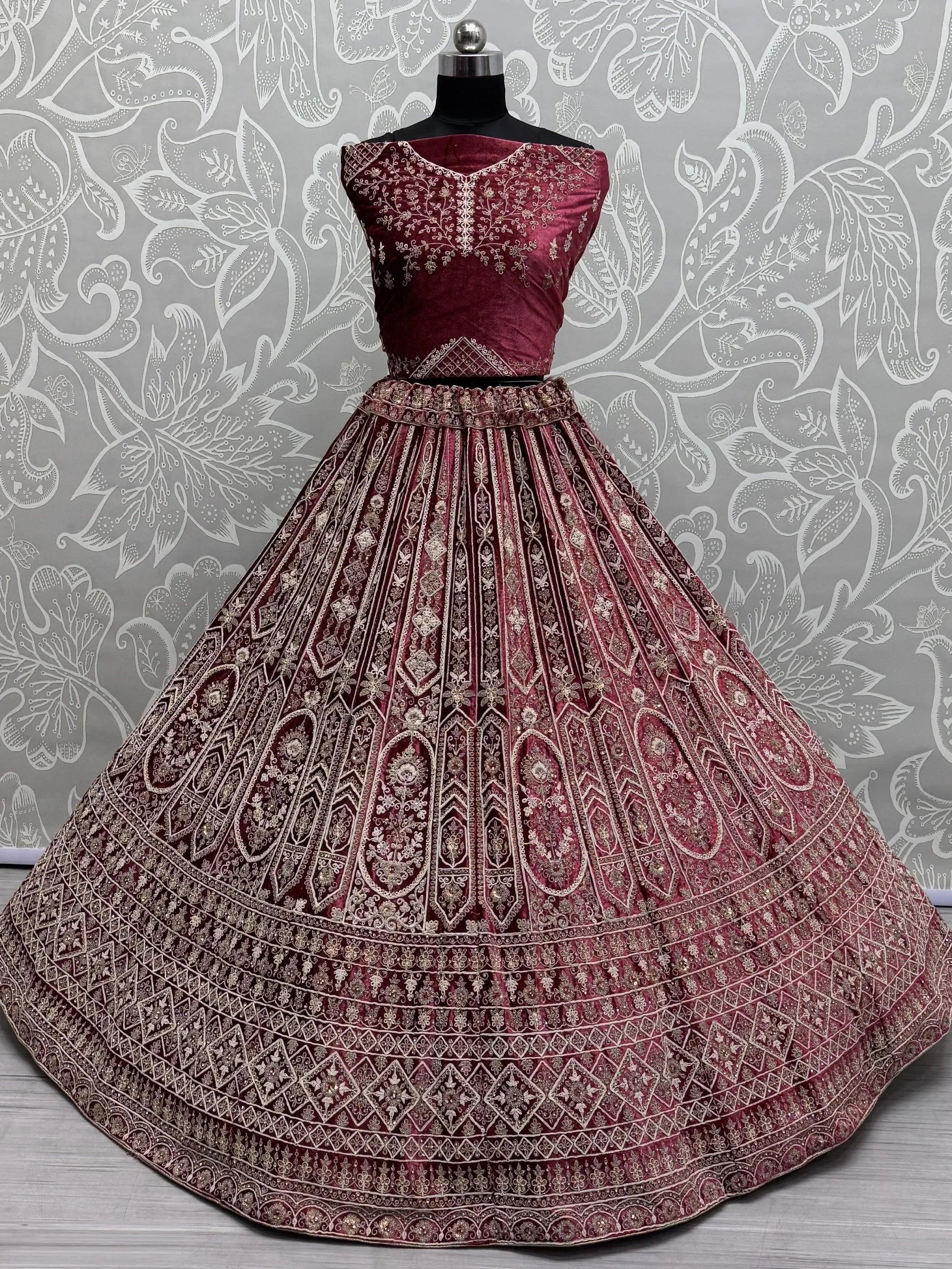 Alluring Red Dori Work Velvet Bridal Lehenga Choli With Double Dupatta - Ethnic Plus In