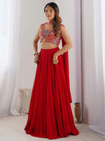 Alluring Red Georgette Party Wear Lehenga Choli With Dupatta