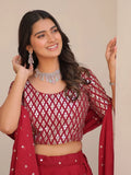 Alluring Red Sequins Georgette Festival Wear Lehenga Choli With Dupatta - Ethnic Plus In