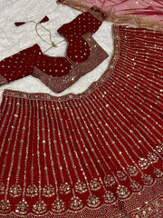 Alluring Red Sequins Work Silk Wedding Wear Lehenga Choli With Dupatta - Ethnic Plus In