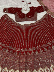 Alluring Red Sequins Work Silk Wedding Wear Lehenga Choli With Dupatta - Ethnic Plus In