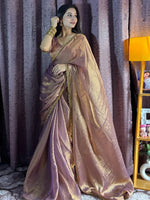 Alluring Rose Gold Beads Work Silk Traditional Saree With Blouse