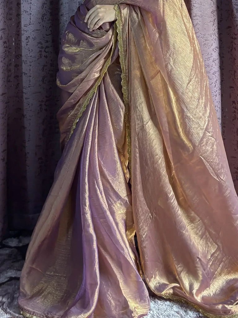 Alluring Rose Gold Beads Work Silk Traditional Saree With Blouse - Ethnic Plus In