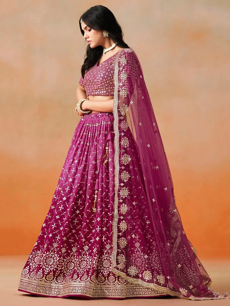 Alluring Rose Pink Zari Work Sangeet Wear Lehenga Choli - Ethnic Plus In