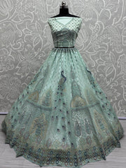 Alluring Sea Green Multi - Thread Work Net Lehenga Choli With Dupatta - Ethnic Plus In