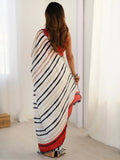 Alluring White Digital Printed Casual Wear Saree With Blouse - Ethnic Plus In