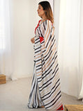 Alluring White Digital Printed Casual Wear Saree With Blouse - Ethnic Plus In