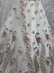 Alluring White Multi - Thread Work Net Bridesmaid Lehenga Choli With Dupatta - Ethnic Plus In