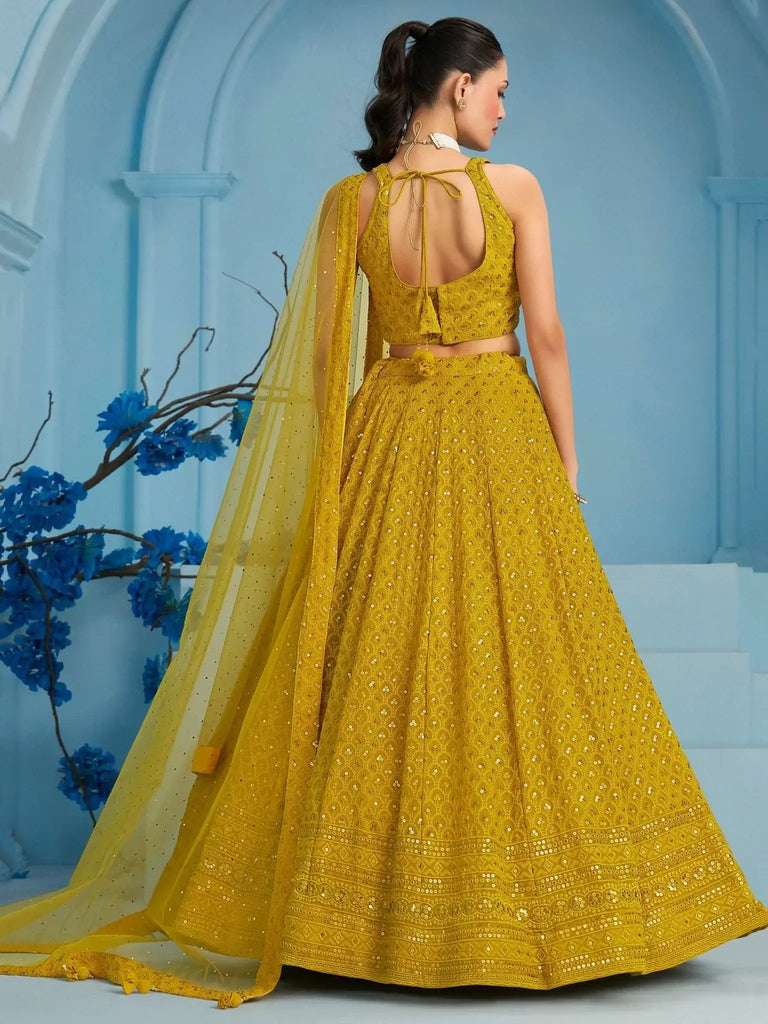 Alluring Yellow Sequins Work Georgette Haldi Wear Lehenga Choli - Ethnic Plus In