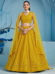 Alluring Yellow Sequins Work Georgette Haldi Wear Lehenga Choli - Ethnic Plus In