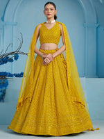 Alluring Yellow Sequins Work Georgette Haldi Wear Lehenga Choli
