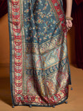 Alluring Dark Grey Printed Tussar Silk Traditional Saree With Blouse
