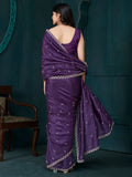 Alluring Purple Diamond Work Crepe Party Wear Saree With Blouse