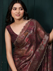 Alluring Wine Floral Printed Silk Event Wear Saree With Blouse