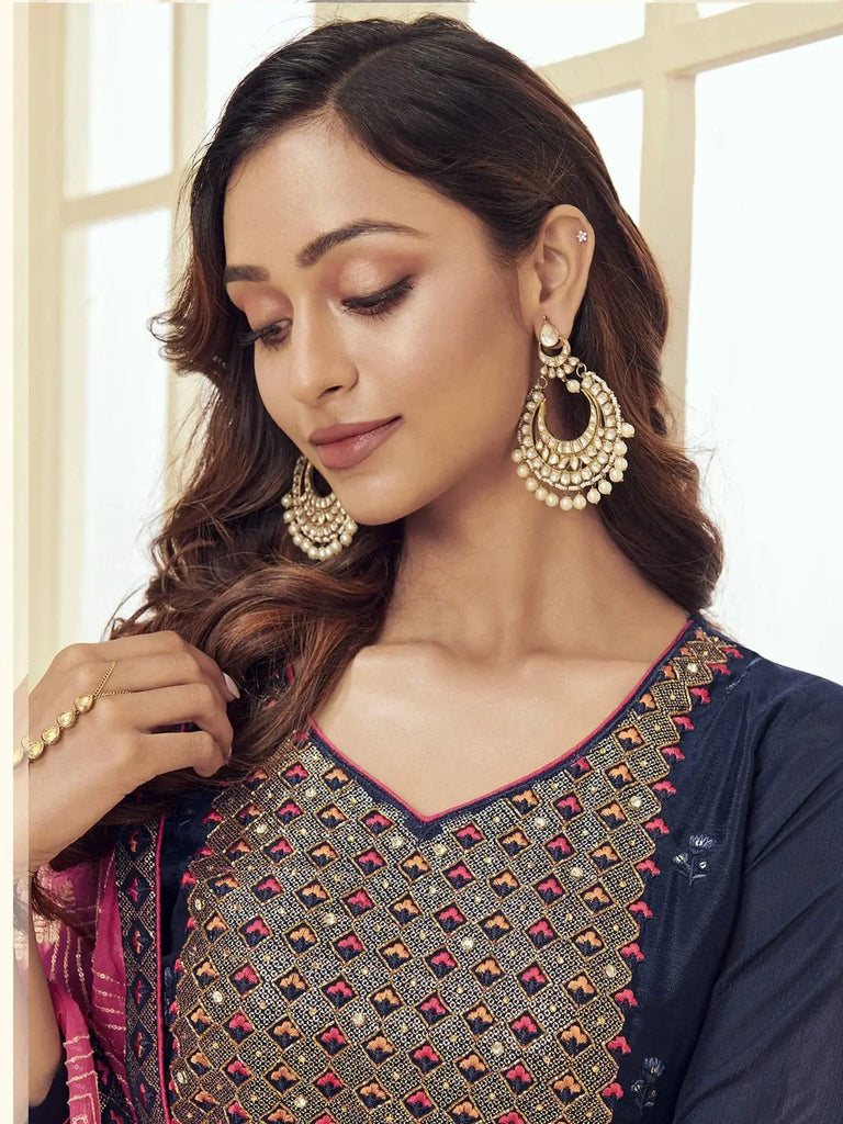 Spectacular Blue Thread Work Georgette Event Wear Pant Suit